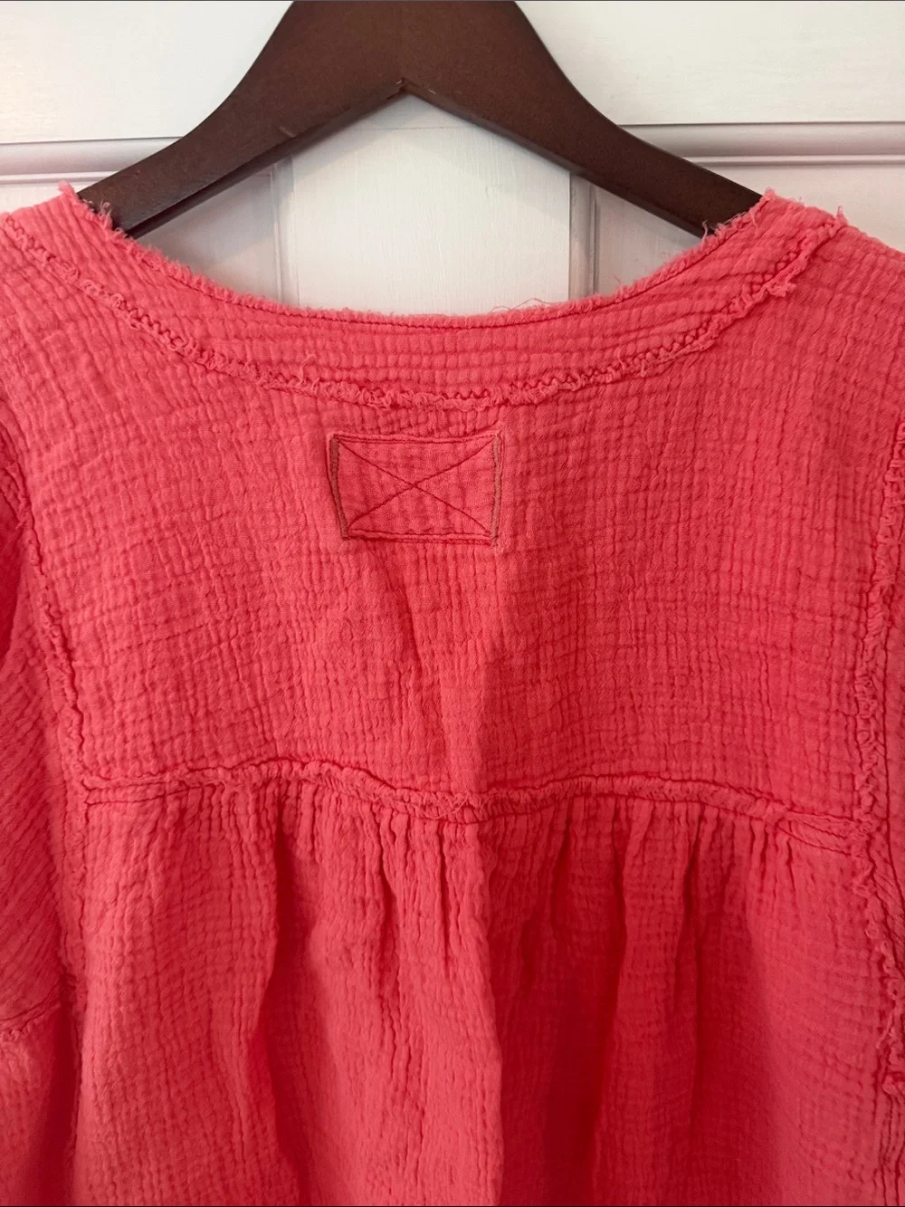 We The Free  Coral Pink Gauze Button Henley Top